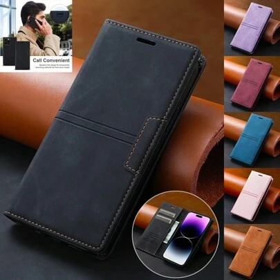 奢华钱包式亲肤材质带卡槽相框支架功能翻盖皮套兼容 适用于三星 Galaxy 兼容小米 Redmi、Pixel 兼容华为商务防震防摔手机保护壳防水防刮