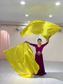 1pc 140x140cm Dance Flag With Telescopic Pole, Large Fan Shaped Worship Flag For Performance - Yellow - View 8