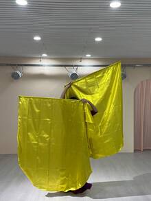 1pc 140x140cm Dance Flag With Telescopic Pole, Large Fan Shaped Worship Flag For Performance - Yellow - View 5