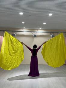 1pc 140x140cm Dance Flag With Telescopic Pole, Large Fan Shaped Worship Flag For Performance - Yellow - View 7