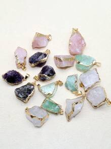 1pc Asymmetric Gold Plated Edge Natural Stone Pendant Amethyst Powder Crystal Pendant Necklace Jewelry Gift Natural Agate Asymmetric - Multicolor - View 4