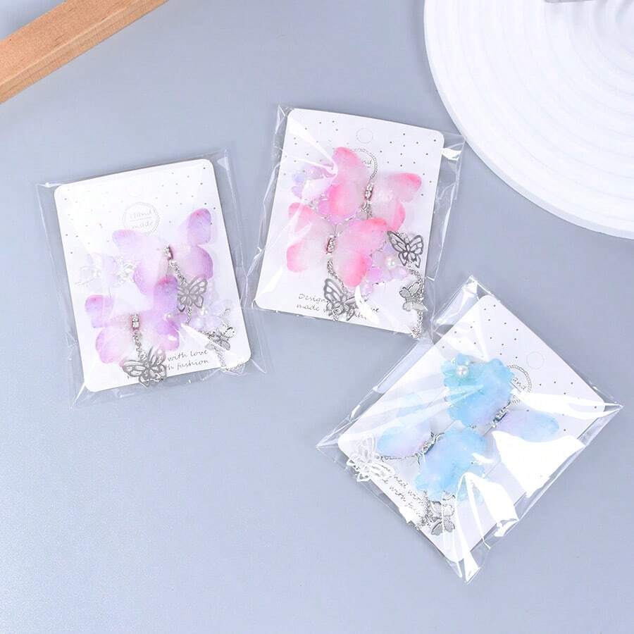 流苏链蝴蝶发夹，带水钻装饰，适合古装、优雅发型，极具吸引力 - A - 查看 1