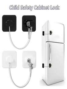 Safety Locks, Refrigerator Lock With Keys, For Fridge, Cabinets, Drawers, Dishwasher, Toilet And Safety Cabinet Lock, Adhesive No Drilling - White - View 2