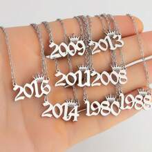 1pc Stainless Steel Year Engraved Necklace, Commemorative Unique Date, Birthday Crown Pendant Necklace, Birthday Gift, Elegant Minimalist Numeric Choker Collar Pendant Necklace