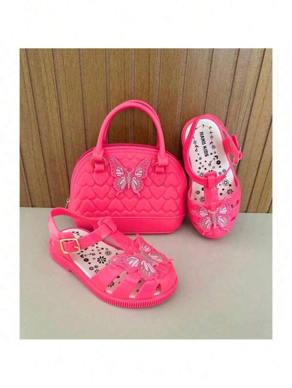 Sandália infantil meninas com bolsa borboleta