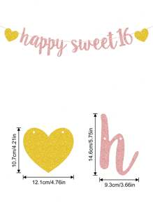1Set,Happy Sweet 16 Glitter Banner, 16th Birthday Party Sign, Sweet Sixteen Party Supplies - Multicolor - View 10