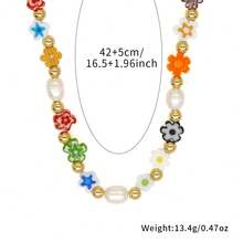 夏季新款波希米亞風頸鏈,女性自然淡水珍珠金色珠寶項鍊,項圈飾品1入 - 彩色 - 查看 5