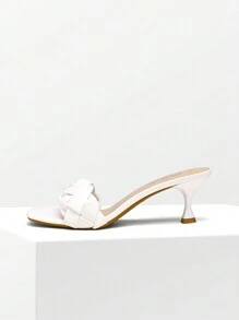 Women 2.4inch Kitten Heel Mule Sandals, Fashion Open Toe Low Heel Slip On Summer Slide - White - View 4