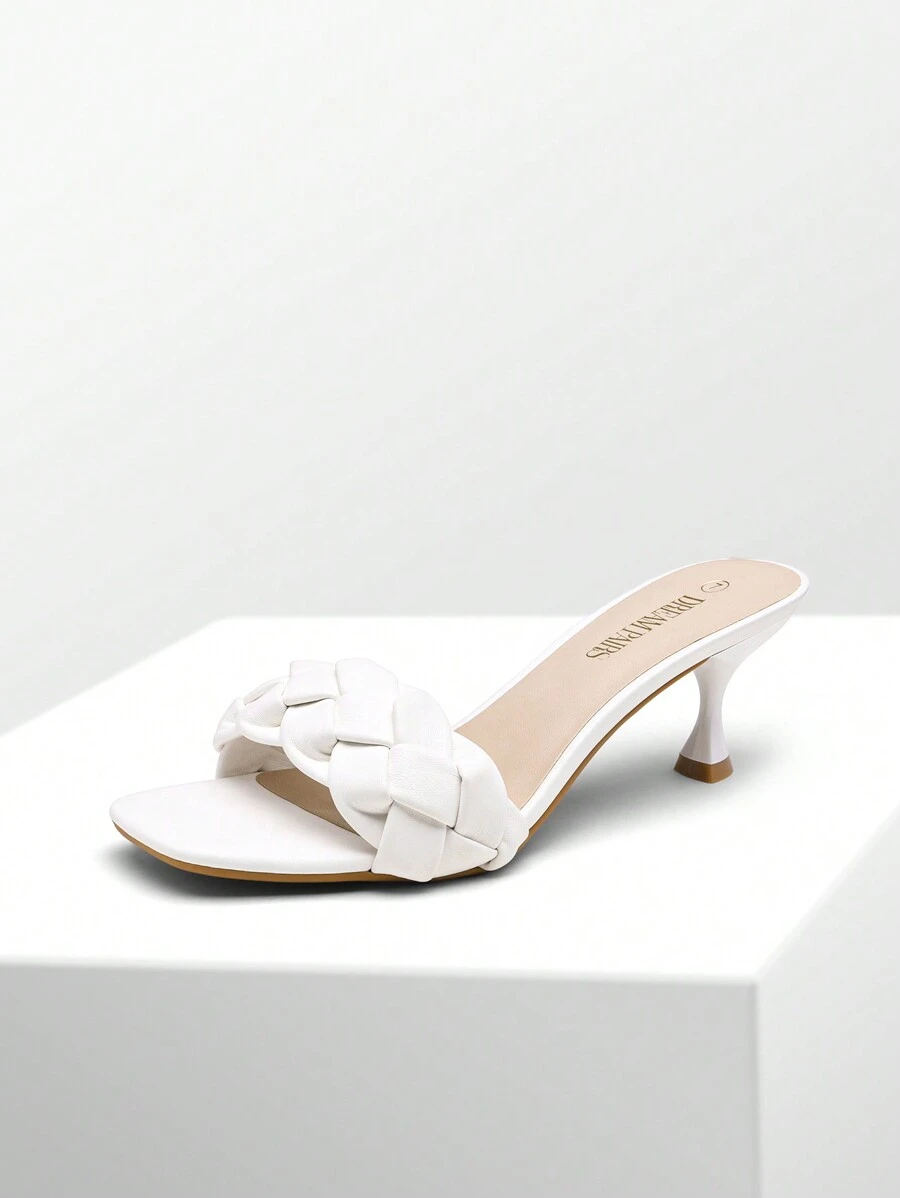 Women 2.4inch Kitten Heel Mule Sandals, Fashion Open Toe Low Heel Slip On Summer Slide - White - View 1