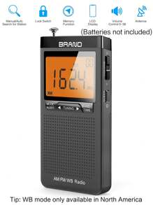 1入組便攜式口袋收音機，可收聽數字AM FM WB電台，具有最佳接收效果，清晰的液晶顯示屏，鬧鐘，耳機插孔，電池操作的收音機，適用於家庭、慢跑、戶外露營等 - 1PC(灰色) - 查看 10