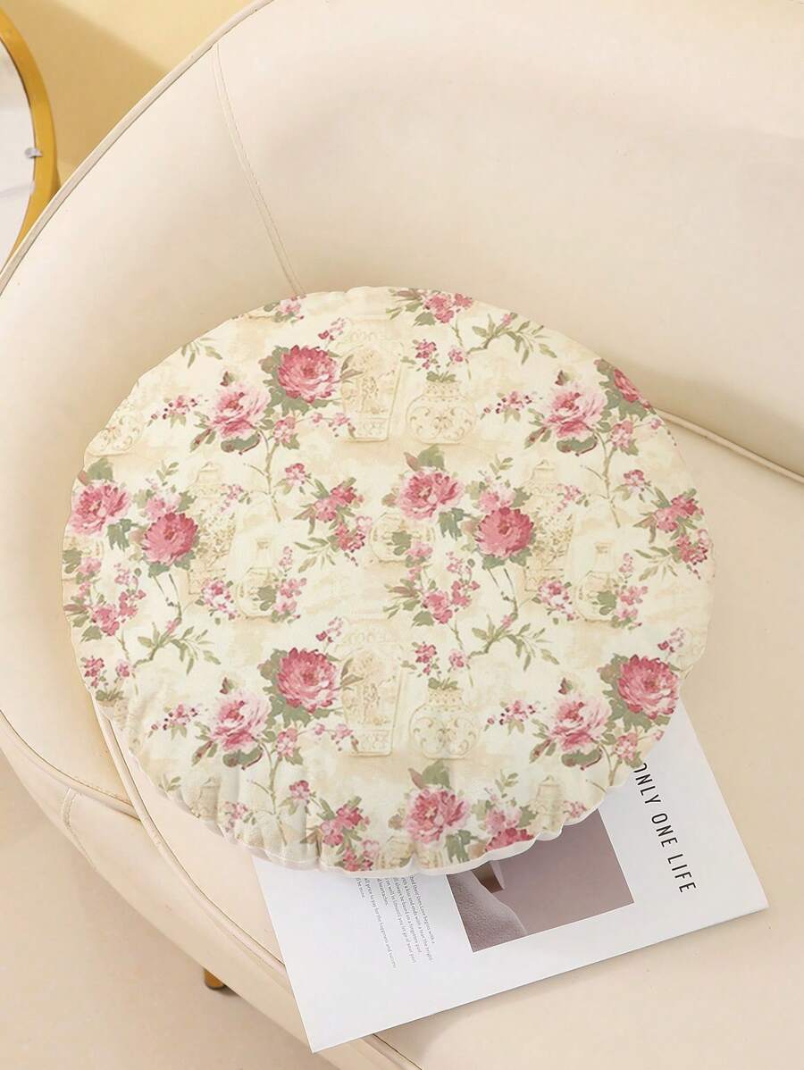 1 pièce Taie d'oreiller ronde imprimée motif floral, impression d'un seul côté, sans remplissage, housse de coussin de décoration d'intérieur