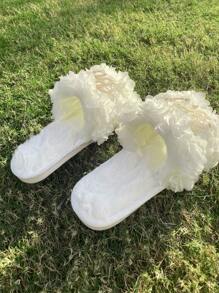 Bride Wedding Open Toe Plush Fur Slippers Bachelorette Party Wedding Supplies White Bridesmaid Slippers