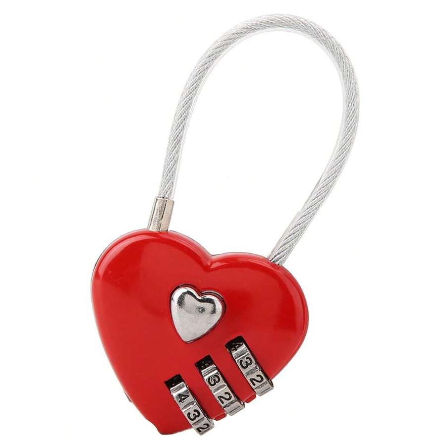 Candado en forma de corazón, mini candado de código de 3 dígitos, con cuerda de alambre de corazón de amor, candado de contraseña para equipaje, mochila, joyero, taquilla de pasillo(rojo) - Rojo - Ver 1