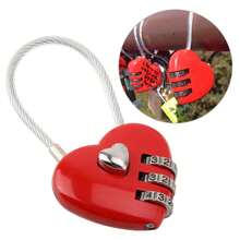 Candado en forma de corazón, mini candado de código de 3 dígitos, con cuerda de alambre de corazón de amor, candado de contraseña para equipaje, mochila, joyero, taquilla de pasillo(rojo) - Rojo - Ver 5