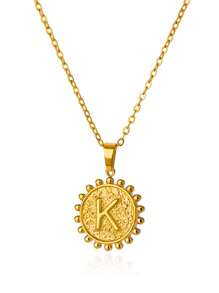 1入刻有首字母的個性化吊墜項鍊，適合女孩和女性，精緻的18K鍍金不銹鋼鏈項鍊，是魅力珠寶禮物 - 金黃色 - 查看 14