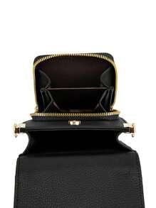 MIYIN Fashion Casual Litchi Embossed Phone Wallet For Woman With Adjustable Wide Strap Minimalist Solid Color PU Shoulder Bags With Card Slot Quilted Detail Flip Crossbody Bag With Front Zip Pocket For Lady For Daily Use (Black) Phone Pouch IPhone Bag Pouch Phone Cross Body Bag Women For Women Wallet Purse Wallet