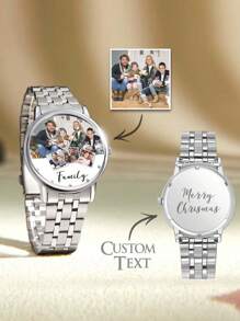1pc Custom Photo Watch Engraved Men's Alloy Bracelet Photo Watch For My Family To Boyfriend Valentine's Day Gifts For Men Members Gift For Him, Boyfriend, Husband, Ideal For Valentine's Day, Birthdays, Anniversaries, Graduation, Weddings, Father's Day