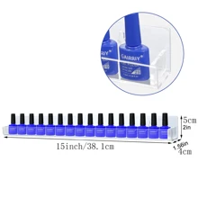 Organizador de esmalte de uñas de acrílico transparente con 6 estantes, 15 pulgadas de largo para 66-90 botellas de esmalte de uñas, estantes flotantes de acrílico multiusos