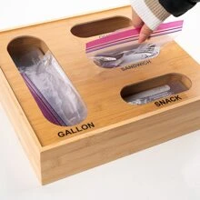 1 件竹制自封塑料袋收纳整理器厨房塑料袋收纳整理器适用于三明治和零食袋 - 返校