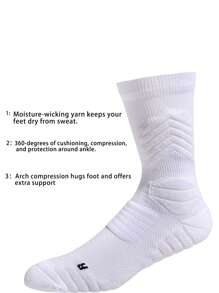 3 đôi tất bóng rổ unisex, tất thể thao cao đến giữa bắp chân có khả năng giảm sốc. - trắng - Xem 4