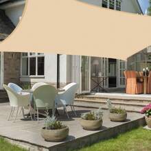 1 Set Large Rectangular Sun Shade Sail, Waterproof, 98% UV Protection, Suitable For Patio, Garden, Swimming Pool, Outdoor Camping, With Installation Steel Cable - Light Yellow - View 10