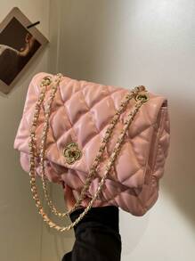 Ladies' Shoulder Bag Diamond Pattern Embroidery Flap Soft Pillow Bag Large Capacity Top Handle Fashion Handbag - Pink - View 6