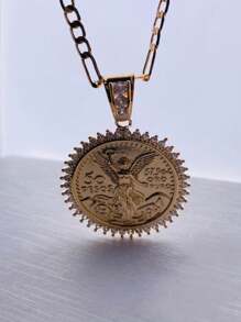 Collar centenario, moneda de 50 pesos, Medalla grande con cristales alrededor, collar con colgante de moneda, (oro laminado). - moneda - Ver 6