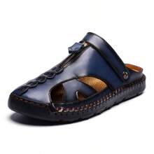 Men's Casual Leather Sandals Hand-Stitched Outdoor Business Casual Shoes, Summer Slip-On Dual-Use Fashion Shoes