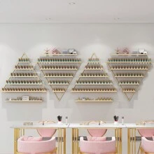 Perfume Shelf Wall Mount | Triangular Floating Shelves For Wall | 8PCS Bathroom Shelves Wall Mounted, Wall Storage Shelves, Wall Mounted Storage Stand, Nail Polish Organizer For Perfume - Vàng - Xem 1