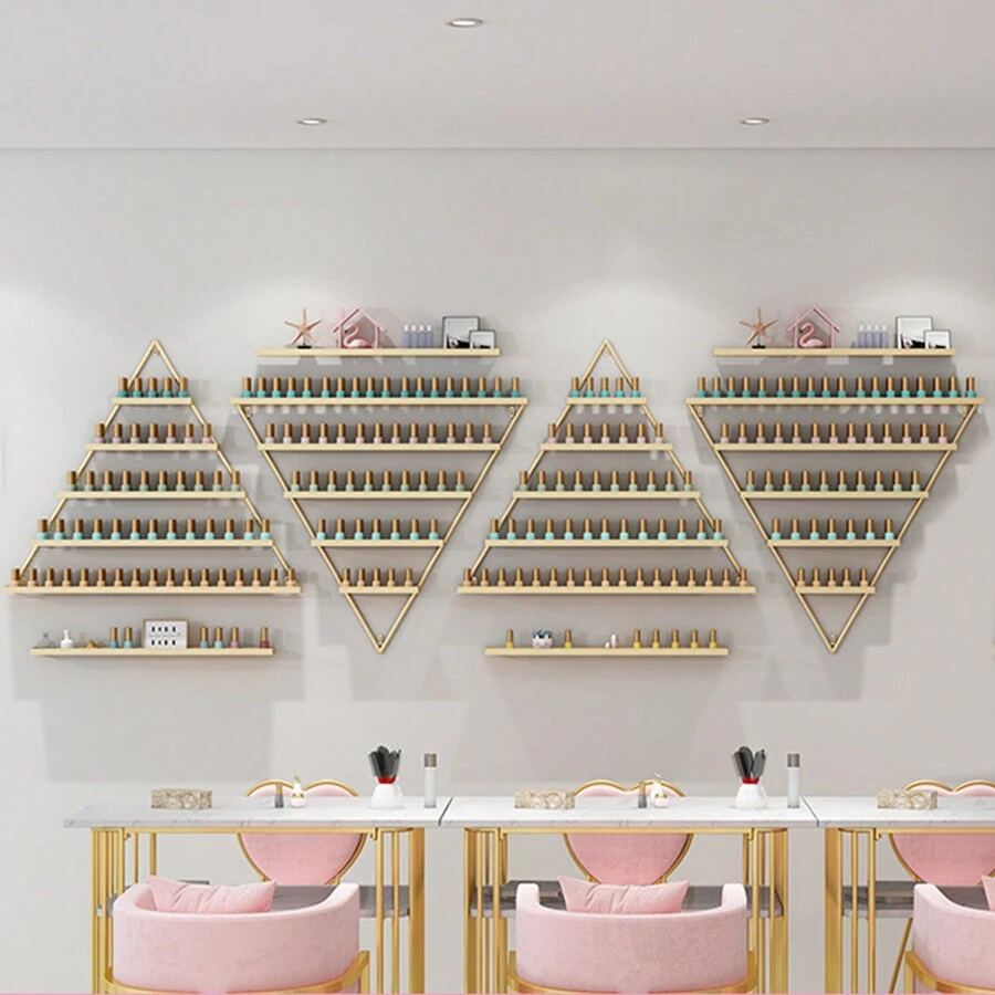 Perfume Shelf Wall Mount | Triangular Floating Shelves For Wall | 8PCS Bathroom Shelves Wall Mounted, Wall Storage Shelves, Wall Mounted Storage Stand, Nail Polish Organizer For Perfume - Vàng - Xem 1