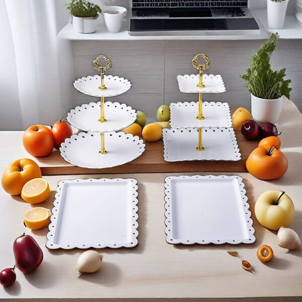 4 Piece Cake Stand Set With 2xLarge 3-Tier Cupcake Stands, 2X Appetizer Trays Perfect For Wedding Birthday Shower Tea Party ﻿