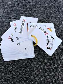 Juguete De Tarjetas De Letras Alfabéticas Limpias, Regalos De Letras Mayúsculas Y Minúsculas Para Niños Preescolares, Patrones De Animales Y Frutas De Dibujos Animados Para Deletrear - Multicolor - Ver 8