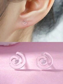 1pair Spiral Transparent Resin Pc Material Ear Studs With Box & Earplugs For Sleep, Allergy Free, Lightweight, Fashion In Japan And Korea - Swirl - View 1