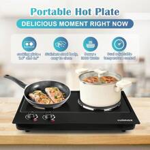 Cusimax 1800W Countertop Double Cast Iron Burner,7.4 In. And 6.1 In. Hot Plate With Temperature Controls & Indicator Lights,Portable 2 Burner Electric Cooktop Kitchenette,Great For Home Use,Easy To Clean - 黑色 - 查看 4