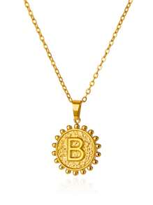 1入刻有首字母的個性化吊墜項鍊，適合女孩和女性，精緻的18K鍍金不銹鋼鏈項鍊，是魅力珠寶禮物 - 金黃色 - 查看 18