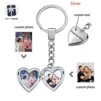 Anpassad hjärtformad fotonyckelring för pojkvän/pappa/familj som en varm present/examenspresent/årsdagspresent. Silver, svart. Höstmode, kontrakterad, enkel, vardaglig, gamla pengar, sötnosar. Anpassad, personlig, perfekta presenter till honom, flickvän, mamma, vänner, dotter, henne, pojkvän, pappa, son, husdjur, mor- och farföräldrar. För alla hjärtans dag, för mors dag.