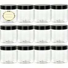 12Pcs Plastic Jars With Lids, 4OZ Slime Containers Empty Clear Plastic Jars Refillable Plastic Cosmetic Containers With Screw On Lids For Kitchen Use Lotions & Beauty Products - Transparent + Black Lid - View 2