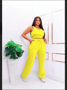 Women Two-Piece Outfits - 青檸色 - 查看 1