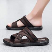 Men's Fashion PU Peep Toe Sandals With Hollow Design, Non-Slip, Breathable, Comfortable Outdoor Beach Shoes