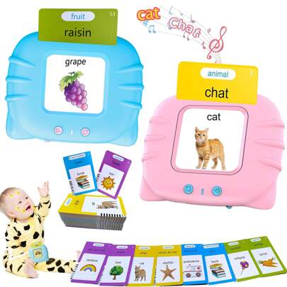 Christmas Decoration French English Bilingual Talking Flash Cards For Toddlers, Kids Speech Training Tools 224 Words,Montessori Learning Toys,Learning Resources Speech Training Toys,Kindergarten Preschool Educational Toys,Birthday Gift For Girls(French English Bilingual)