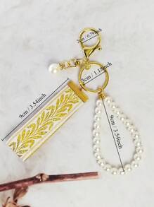 1入仿珍珠鑰匙扣銀葉簇花鑰匙扣，女士精美包包掛件鑰匙扣，女士時尚緞帶鑰匙扣，萬能鑰匙扣，女士時尚鑰匙扣，校用文具，教師禮物，開學送禮教師配件 - 銀色 - 查看 2