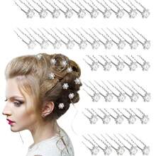 20 Unidades Horquillas para el pelo de cristal con flores nupciales para mujer, pinzas para el pelo con perlas de diamantes de imitación, horquillas brillantes para el pelo, horquillas para moño, puños para el pelo, accesorios para peinar el cabello para niñas/mujeres/bodas/fiestas - Plateado - Ver 5