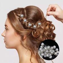 20 Unidades Horquillas para el pelo de cristal con flores nupciales para mujer, pinzas para el pelo con perlas de diamantes de imitación, horquillas brillantes para el pelo, horquillas para moño, puños para el pelo, accesorios para peinar el cabello para niñas/mujeres/bodas/fiestas - Plateado - Ver 2