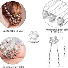 20 Unidades Horquillas para el pelo de cristal con flores nupciales para mujer, pinzas para el pelo con perlas de diamantes de imitación, horquillas brillantes para el pelo, horquillas para moño, puños para el pelo, accesorios para peinar el cabello para niñas/mujeres/bodas/fiestas - Plateado - Ver 6