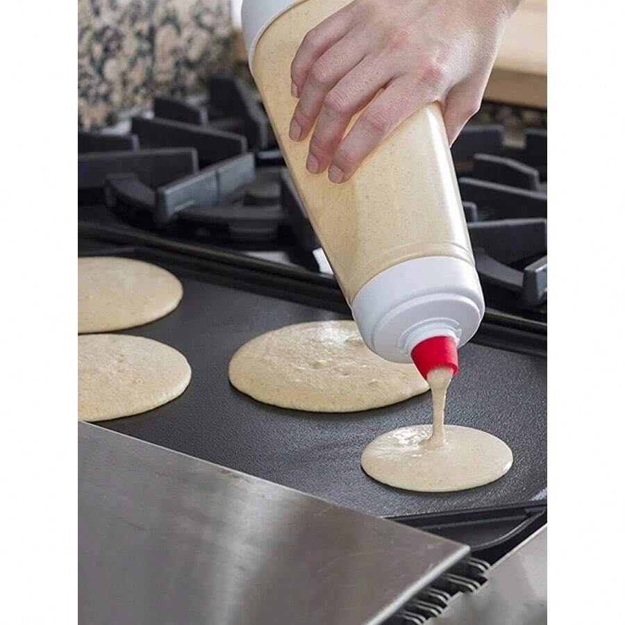 1000毫升手轉攪拌瓶，麵糊分配器，混合和分配奶油的罐子，帶刻度的华夫饼干混合瓶 - 白色 - 查看 1