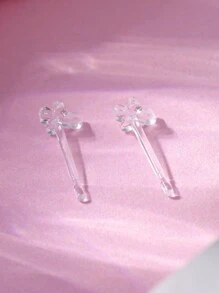 1 đôi Trong sáng Nhựa PC Chất liệu Vượt qua Hình dạng Bông tai stud Với Trắng Hộp Và Silicone Đinh tán tai , Thích hợp Đối với Nhạy cảm Đôi tai Và Mặc Đang ngủ - chữ thập hình tròn - Xem 2