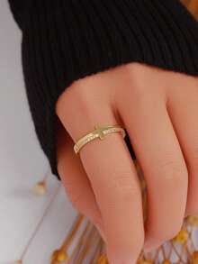 1個925純銀復古簡約豪華時尚14k鍍金指環,適用於女孩友誼生日日常佩戴珠寶禮物 - 金色 - 查看 4