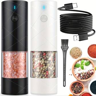 Usb Rechargeable Electric Salt & Pepper Grinder, Adjustable Coarseness, 300mah Big Capacity Automatic Spice Mill For Kitchen, Restaurant, Outdoor