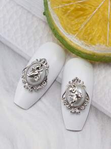 10Pcs/Pack Korean Style Lz Nail Art Alloy Jewelry With Pearl Inlay, Featuring Flying Angel Design Diy Nail Charms Nail Gems Nail Supplies Nails