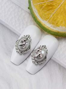 10Pcs/Pack Korean Style Lz Nail Art Alloy Jewelry With Pearl Inlay, Featuring Flying Angel Design Diy Nail Charms Nail Gems Nail Supplies Nails